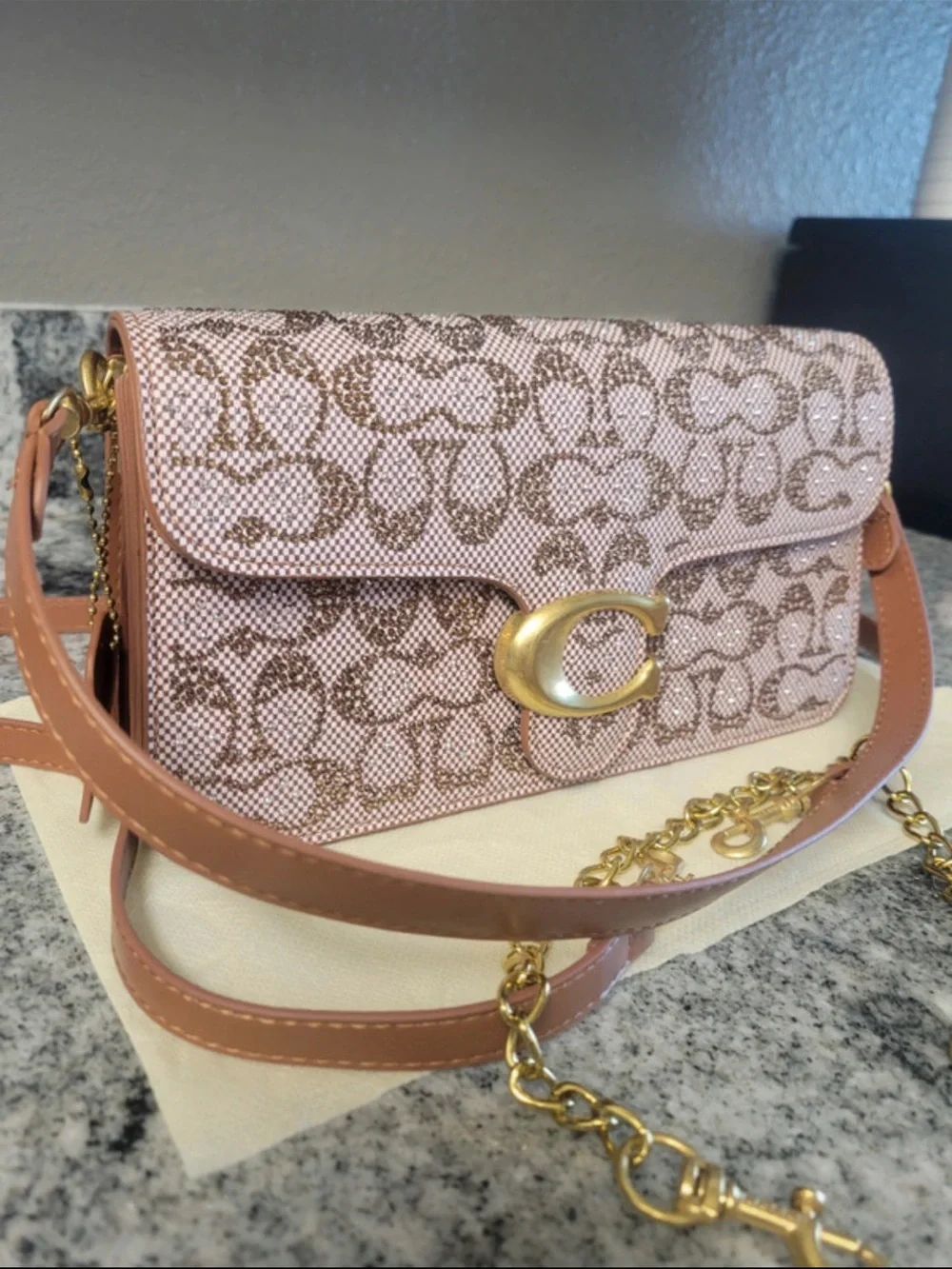 Coach Pink Tabby Rhinestone Signature C Crossbody with Gold Chain